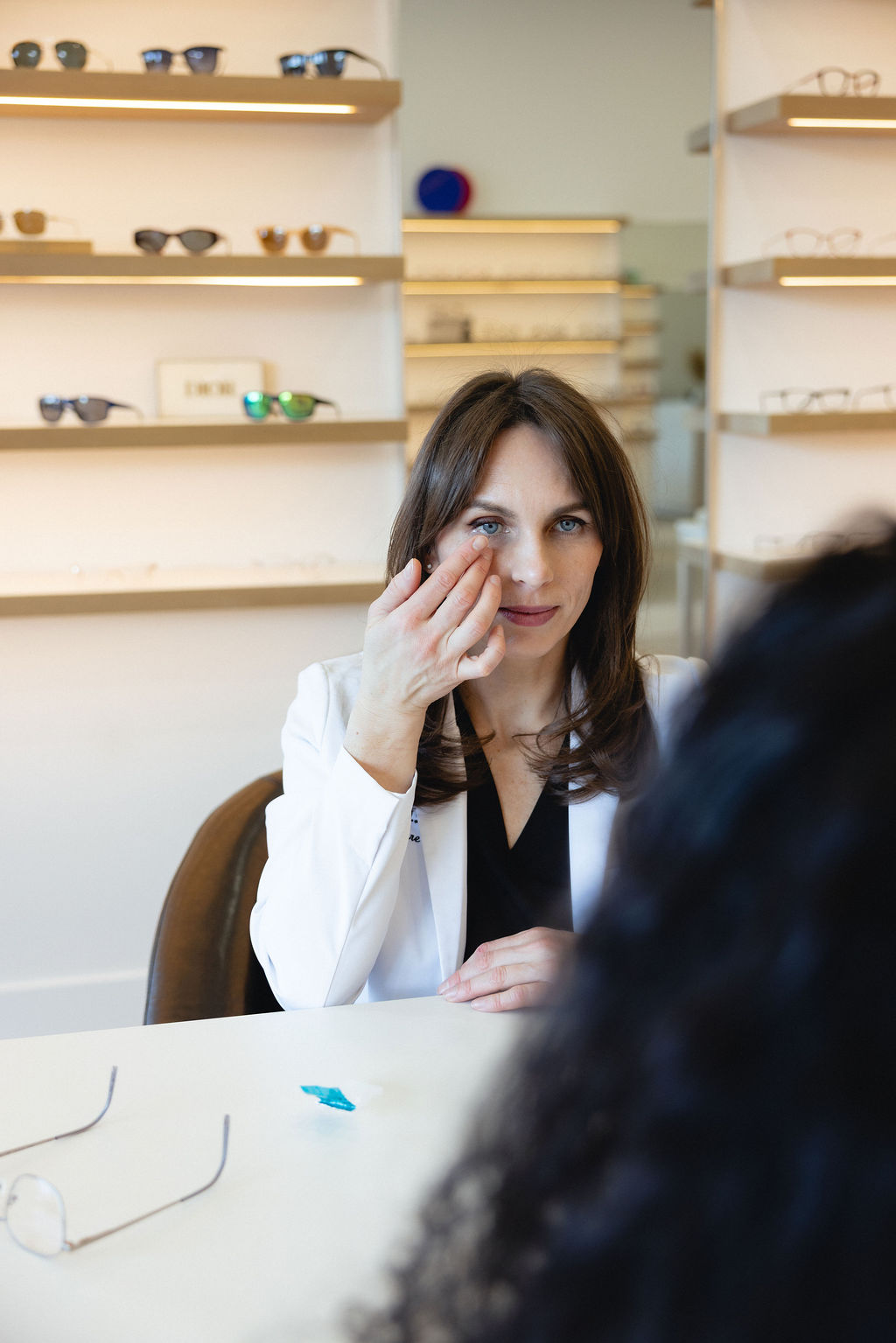 Pine Vision Care patients trying on frames